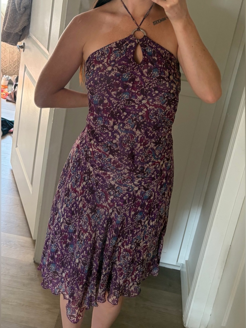 Sangria 100% Silk Purple Paisley Halter Midi Dress Size 12